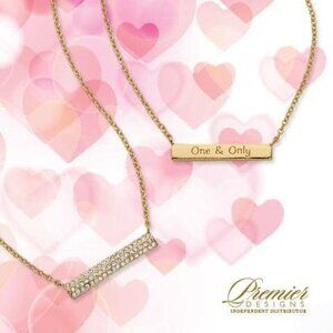 Premier Designs "One & Only" NWOT Gold Bar & Crystals Necklace